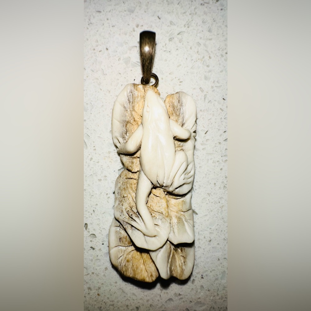 HAND Carved ELK Frog .925 Silver Pendant